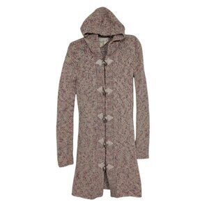 Kenji Duster Cardigan Womens Size Small Pink Marled Knit Wool Hooded Toggle